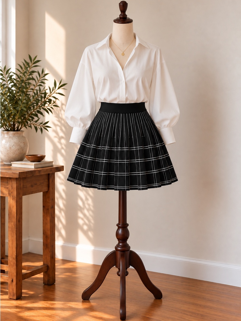 Ivanka Trump Black White Windowpane Knit A-Line Skirt XL Preppy Office Chic